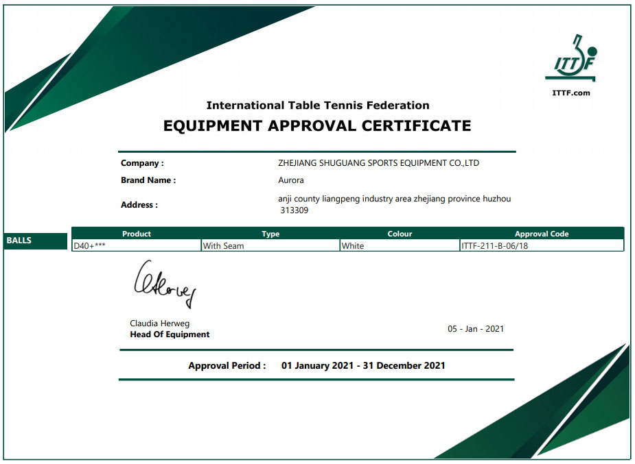 ITTF APPROVED AURORA BALL 3 STAR